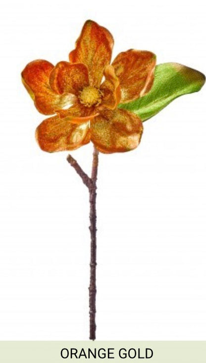 17" METALLIC GLITTER MAGNOLIA STEM