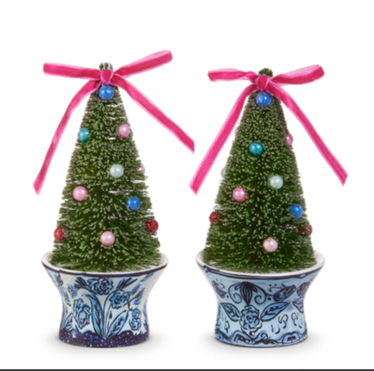 6" Bottle Brush Trees in Chinoiserie