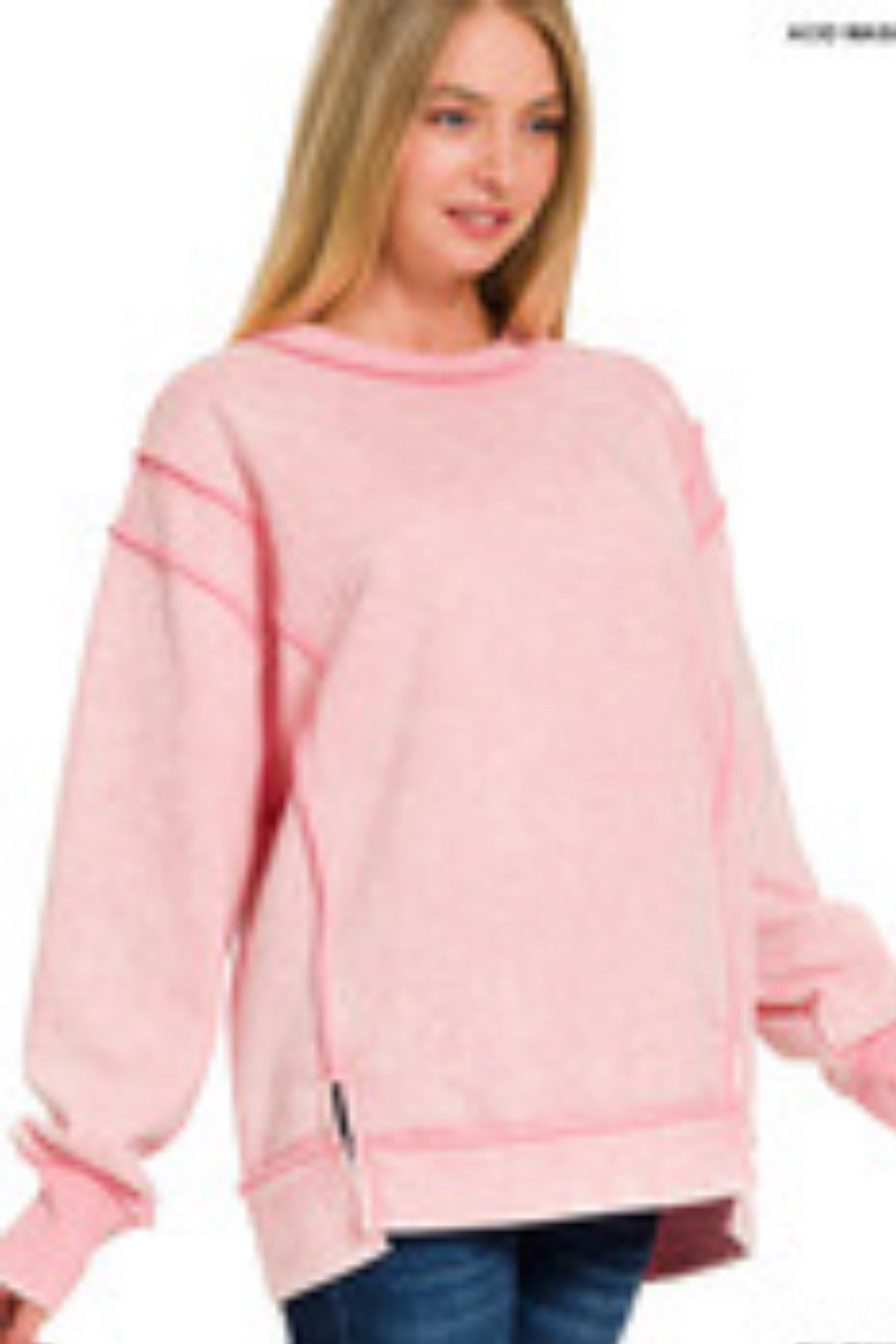 Acid Wash Exposed-seam Fleece Sweatshirt