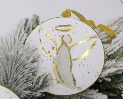 5" Metal Angel Ornament w/ Gold Accents,