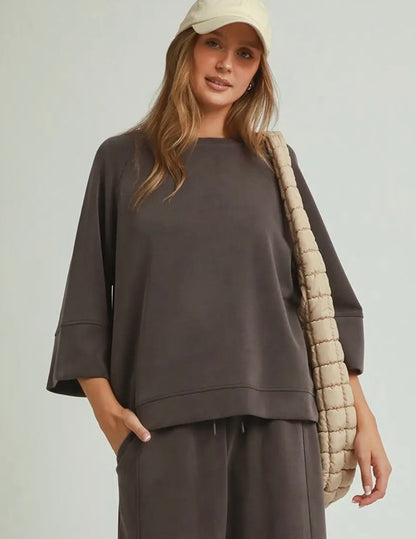 SPACEKNIT Cupro 3/4 Sleeve Raglan Top
