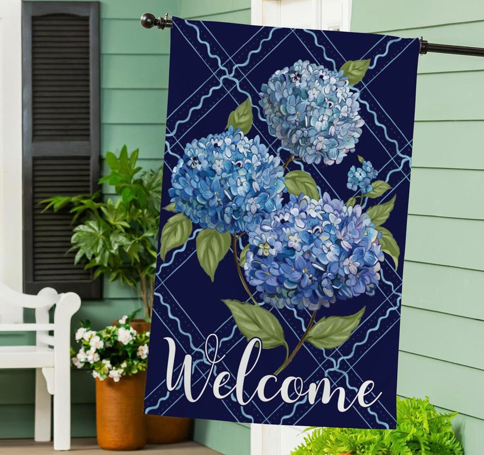VivaStyle Burlap House Flag, Hydrangea Haven
