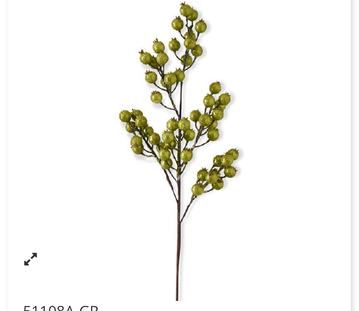 27 INCH GREEN CRACKLE GLITTER ROSEHIP STEM