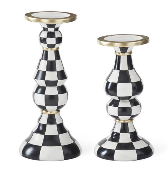 Black & White Check Resin Pillar Candlehold