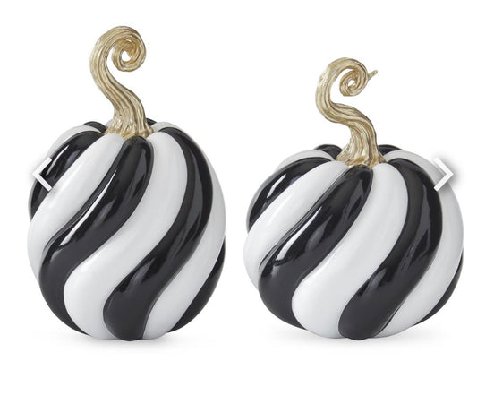 Glossy Black & White Spiraled Resin Pumpkin