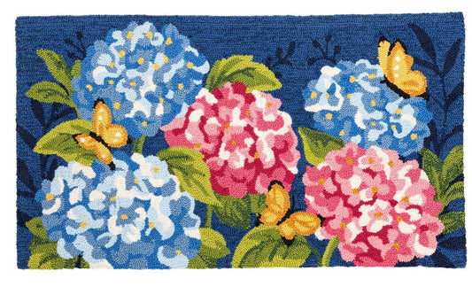 Vibrant Hydrangeas Indoor/Outdoor Hooked Rug 24"x42"