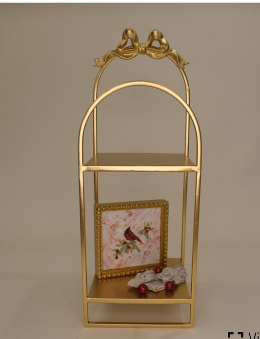 8x8x23" Gold Metal Bow 2-Tier Shelf,