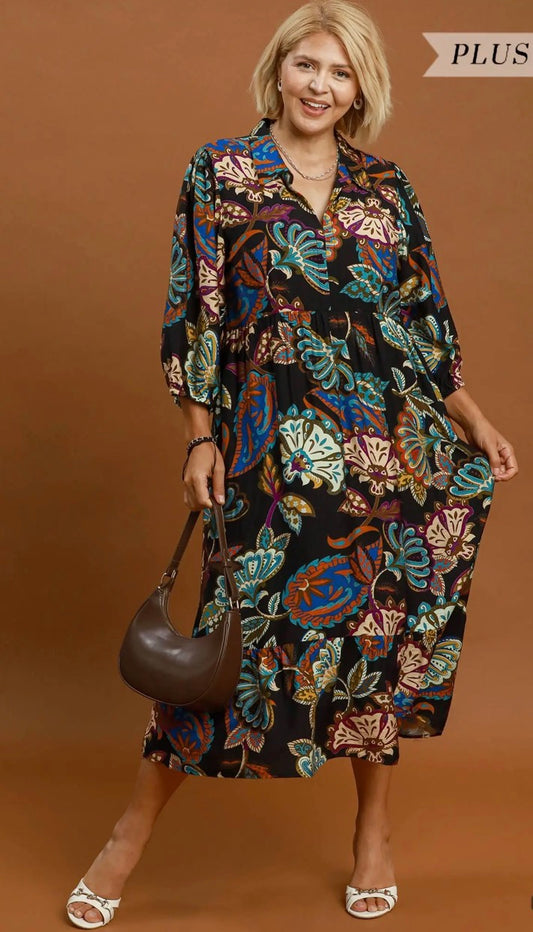 Boho Paisley Tiered Midi Dress