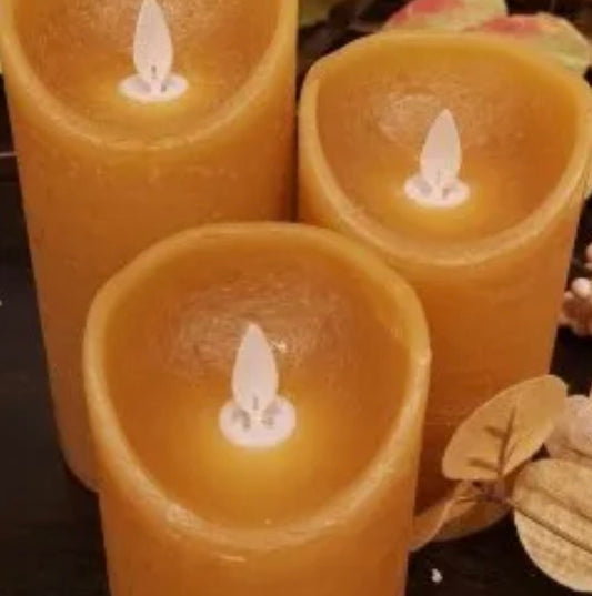 Wax pillar flameless tan candles