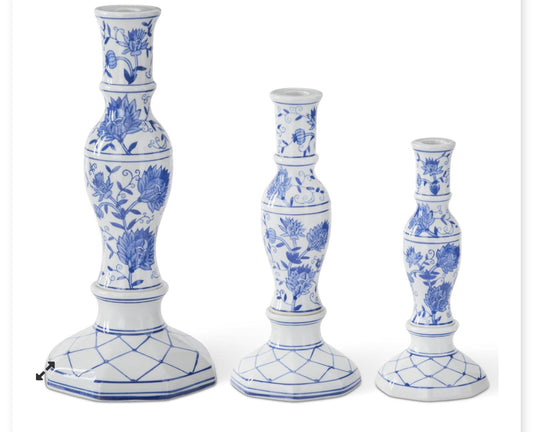 Blue & White Chinoiserie Taper Candleholders