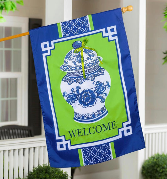 Chinoiserie Welcome Applique House Flag