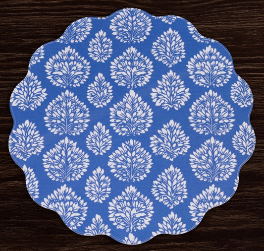 VIDA Chinoiserie Reversible Round Placemats Set of 4 (Blue & White)