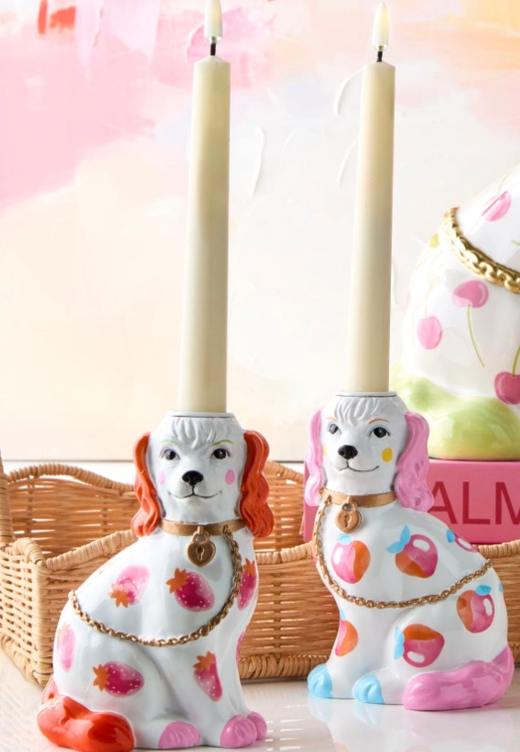 5.75" Dog Candle Holder With Fruit Motif