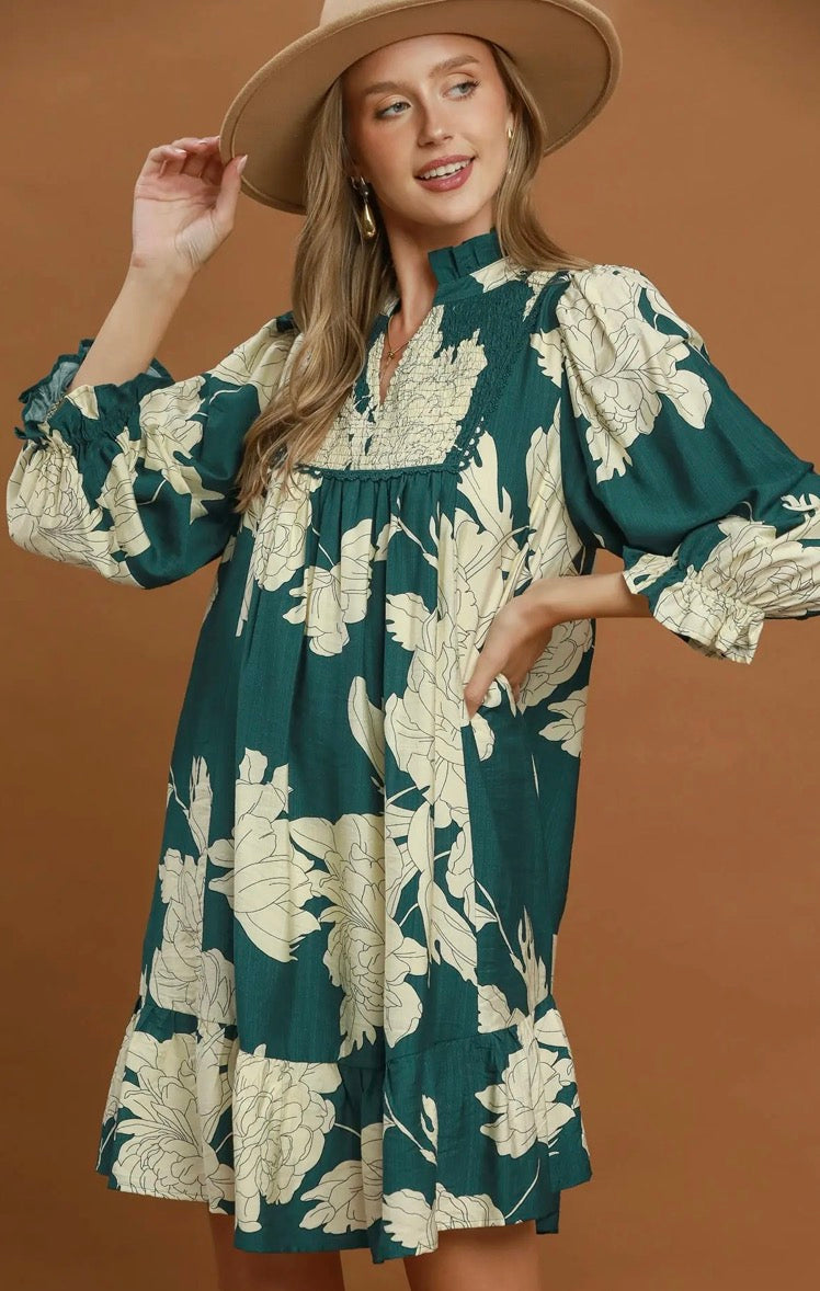 Floral Smocked Yoke Tiered Mini Dress