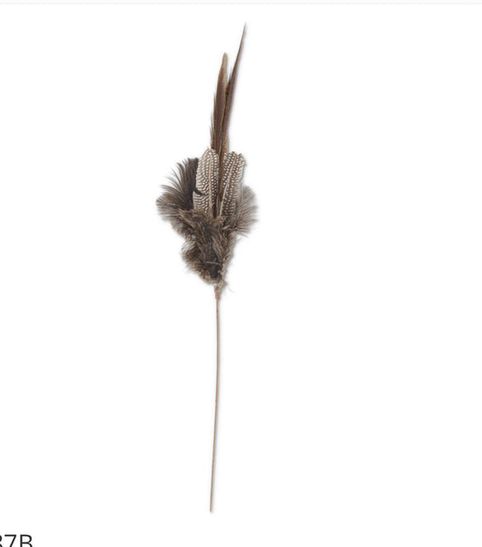 19 Inch Brown & White Speckled Feather Spray
