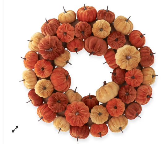 18 Inch Yellow Rust & Orange Velvet Pumpkin Wreath