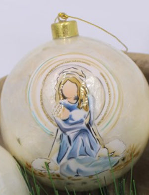 4" Handpainted Capiz Ball Ornament Blue Nativity Scenes
