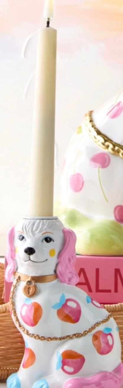 5.75" Dog Candle Holder With Fruit Motif