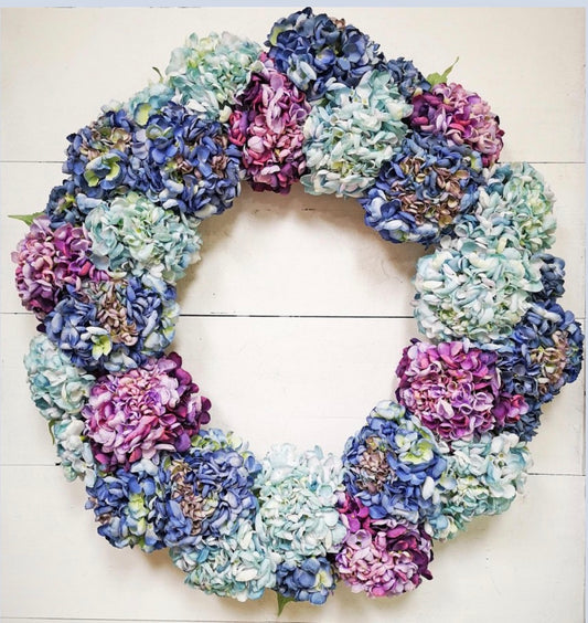30IN HYDRANGEA WREATH Blue and Purple