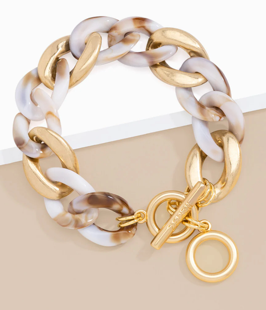 Marbled beige mixed curb chain bracelet