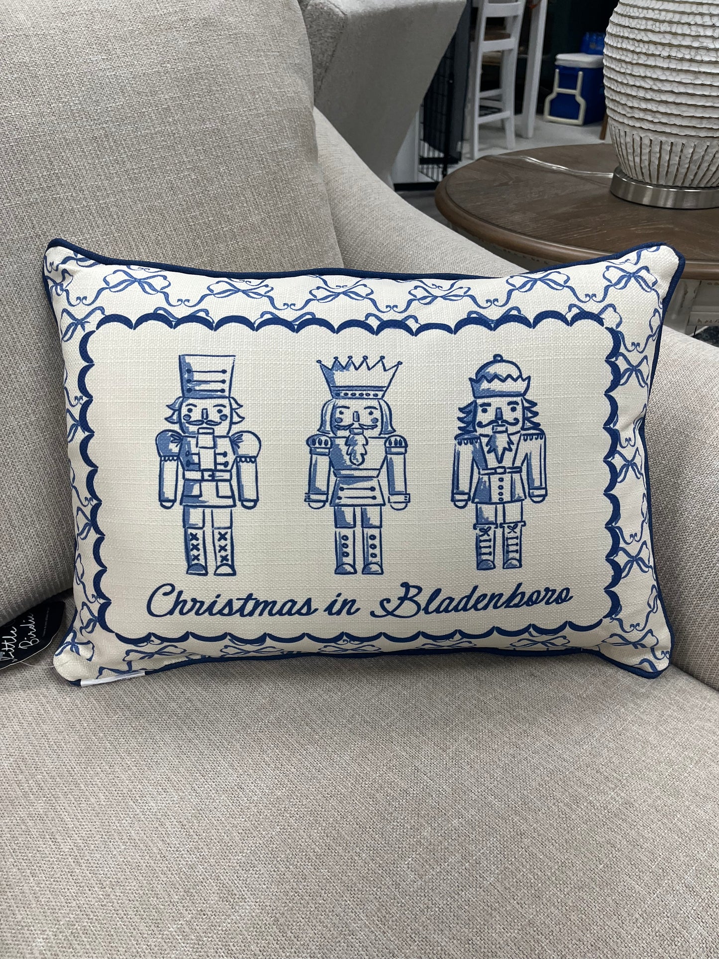 Chinoiserie Nutcracker Pillow with Bladenboro (can be personalized for other locations call or message for details)