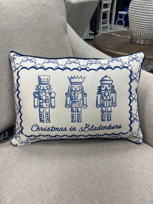 Chinoiserie Nutcracker Pillow with Bladenboro (can be personalized for other locations call or message for details)