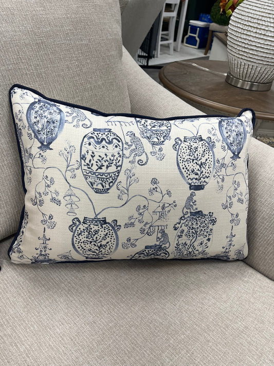 Monkey and Chinoiserie Jars Pillow (can be personalized with family name or location message or call for details)