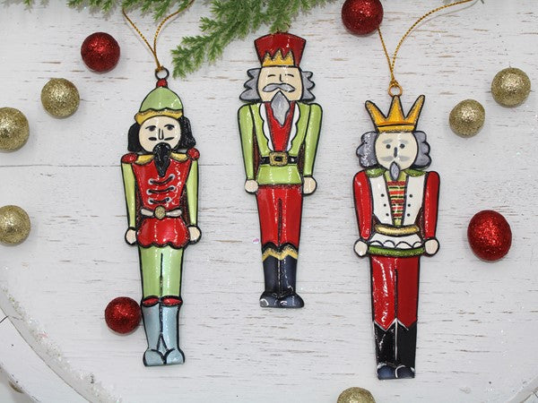 Hand painted molded metal nutcracker ornament