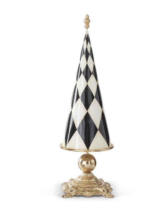 22 Inch Black & White w/Gold Harlequin Check Metal Christmas Tree