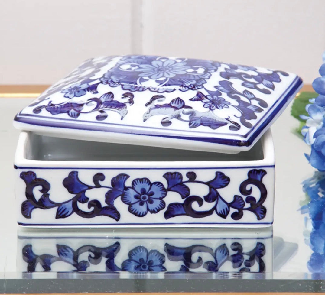 Porcelain Chinoiserie Trinket Box With Lid