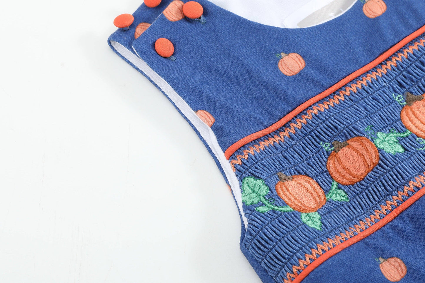 Blue Pumpkin Print Knit Smocked Overalls