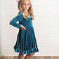 Kids Velvet Teal Ruffle Fancy Winter Christmas Holiday Dress