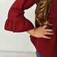 Kids Red Plum Ruffle Long Sleeve Winter Shirt With Buttons