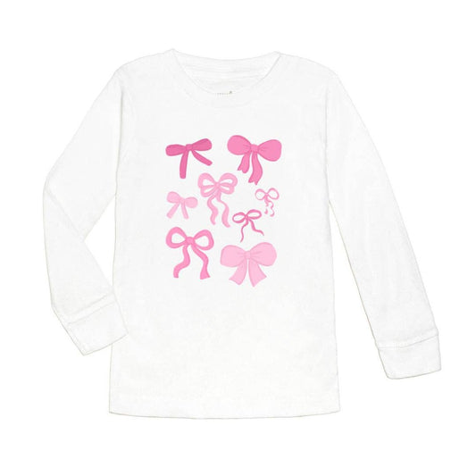 Coquette Bow Doodle Long Sleeve Shirt - White - Kids Bows