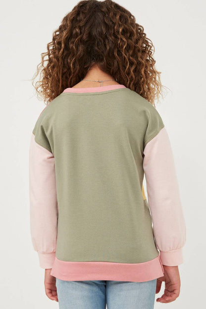 Girls Color Blocked French Terry Pullover Top