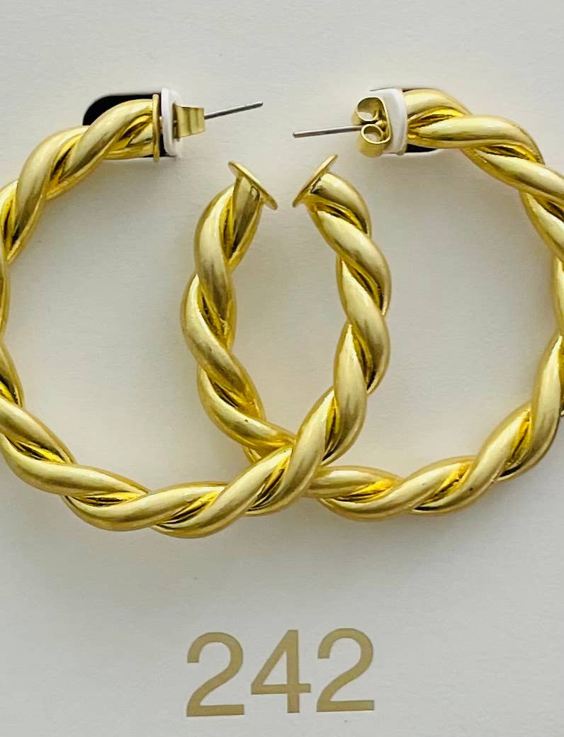 VINTAGE - Gold Twisted Hoop Earrings (gold) ER272