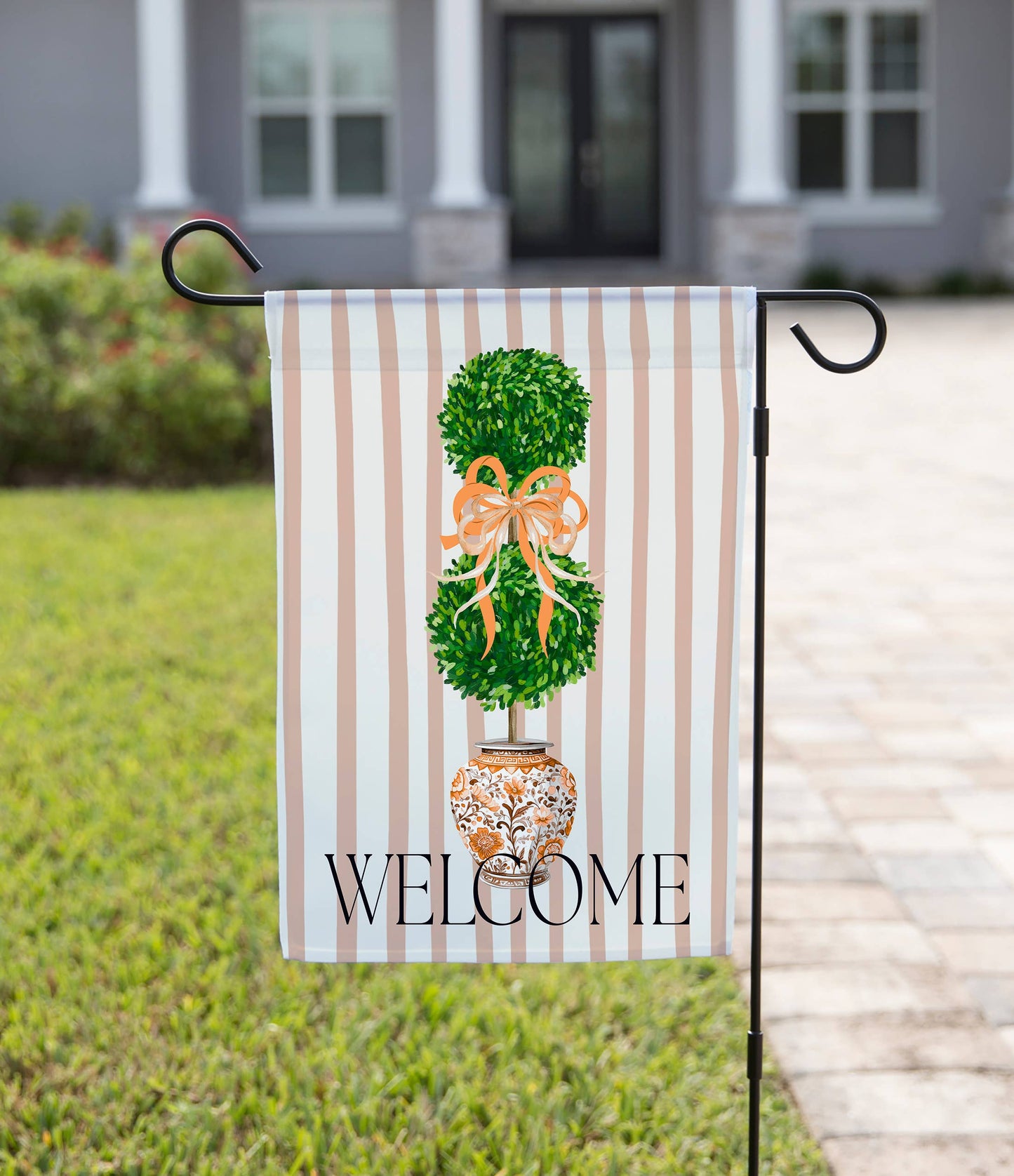 Fall Garden Flag - Orange Bow Topiary