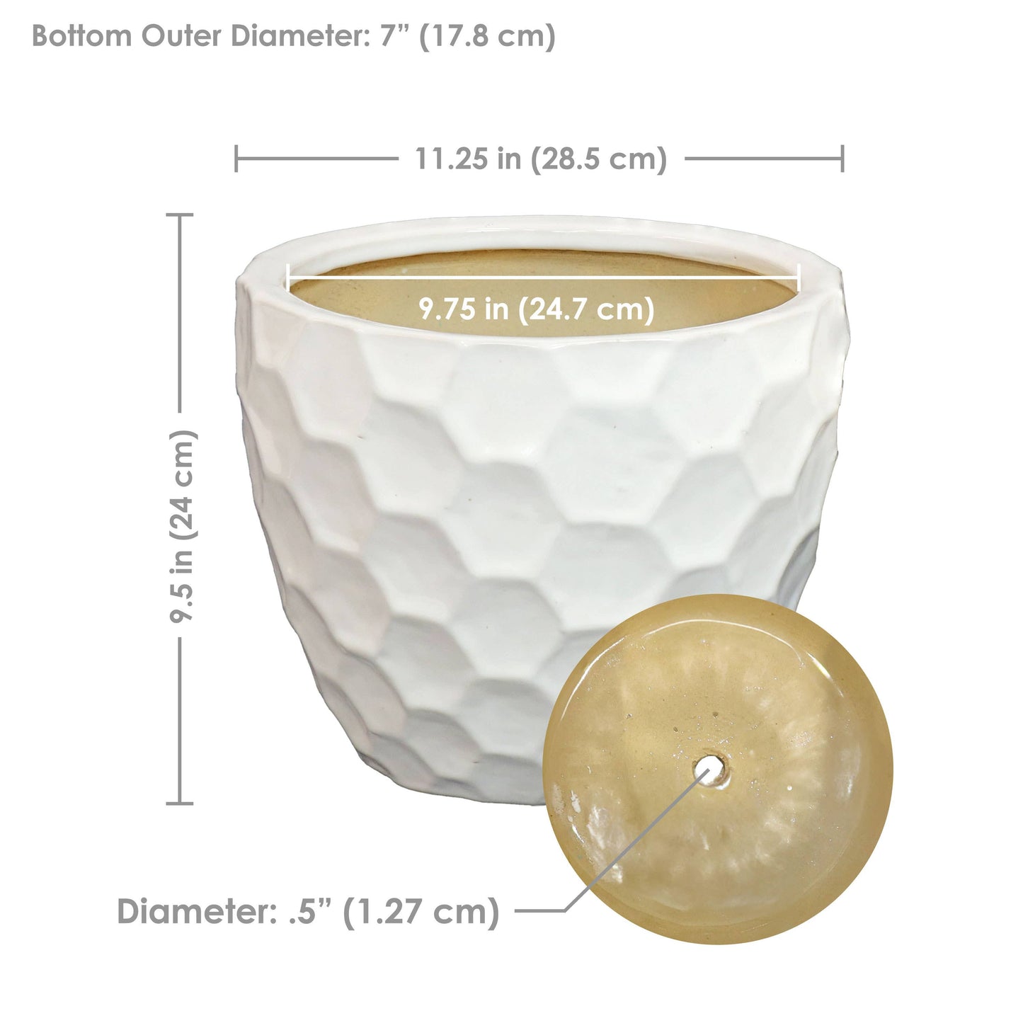 White Honeycomb Pattern Ceramic Planter - 13.5" -