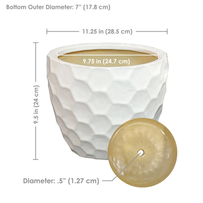 White Honeycomb Pattern Ceramic Planter - 13.5" -