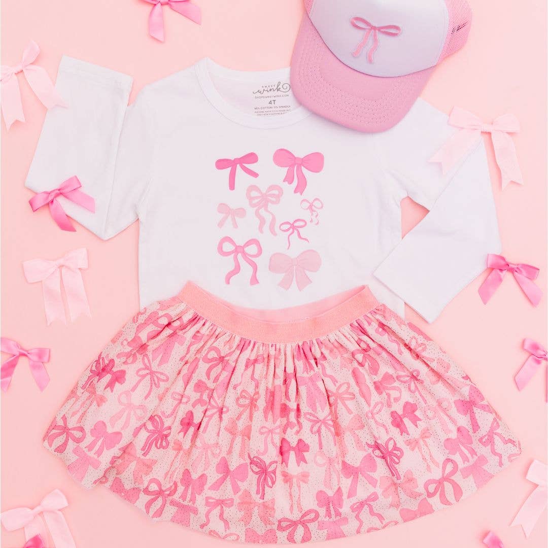 Coquette Bow Doodle Long Sleeve Shirt - White - Kids Bows