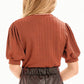 Embossed Knit Short Puff Sleeves Top