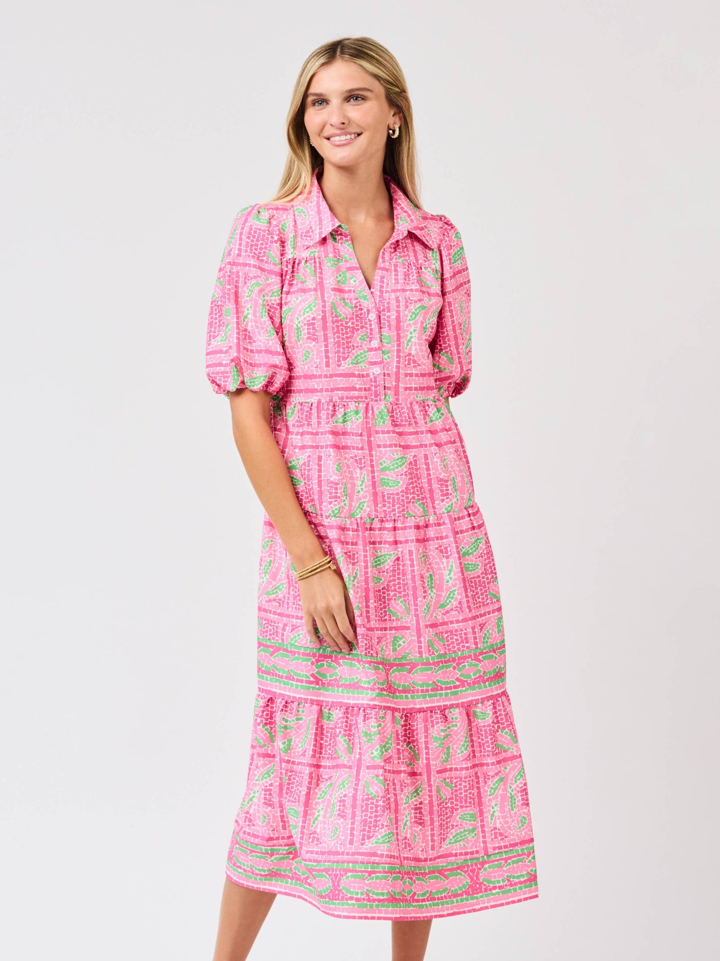 Eloise Dress | Trellis Tiles Pink