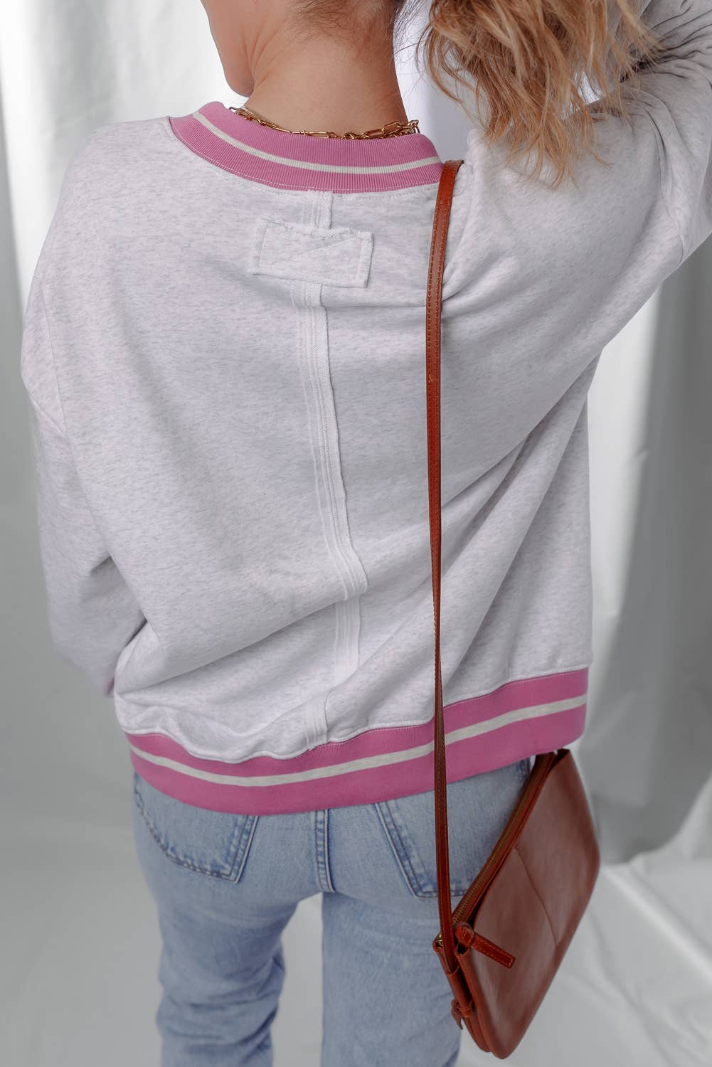 LDC Flower Patch Contrast Trim Crew Neck Sweatshirt