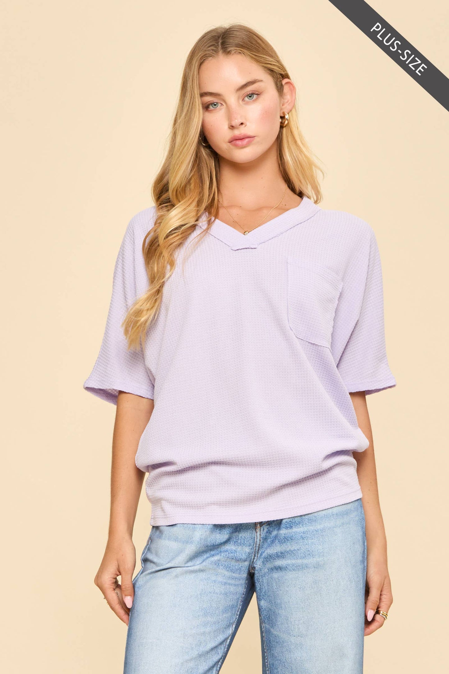 PLUS SIZE Two Tone Waffle Knit Top