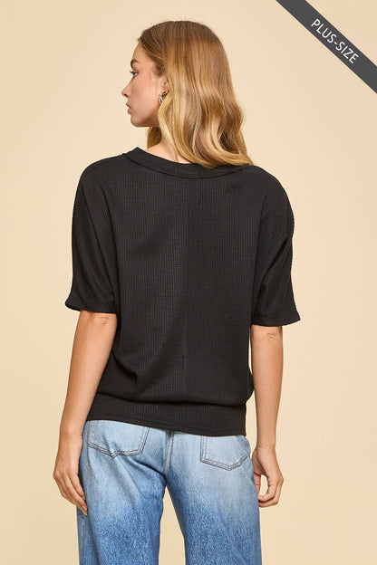 PLUS SIZE Two Tone Waffle Knit Top