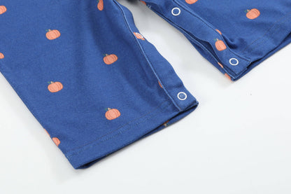 Blue Pumpkin Print Knit Smocked Overalls