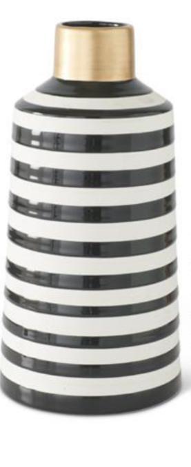 Black and white striped ceramic vase w gold