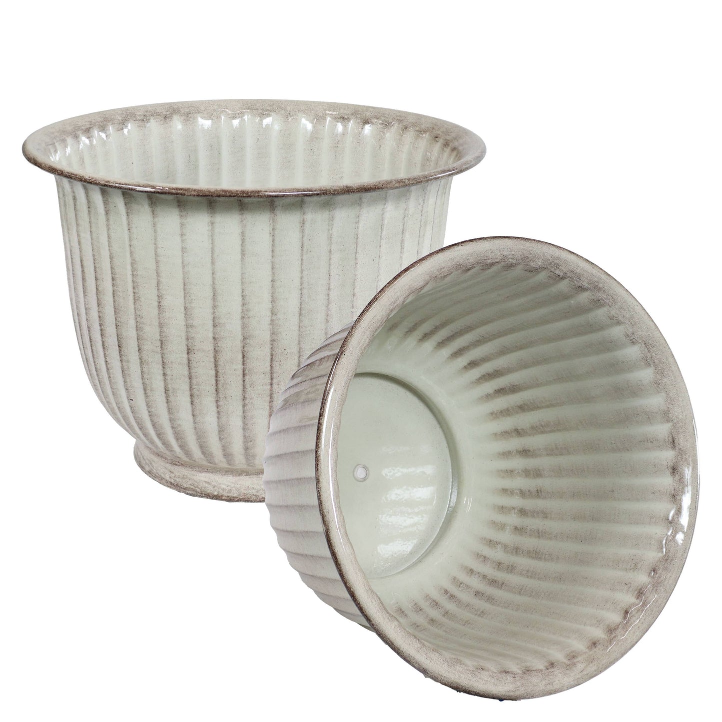 Carlotta Metal Planter - 14.75 in - White Glaze -
