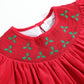 Red Corduroy Mistletoe Smocked Bishop Dress