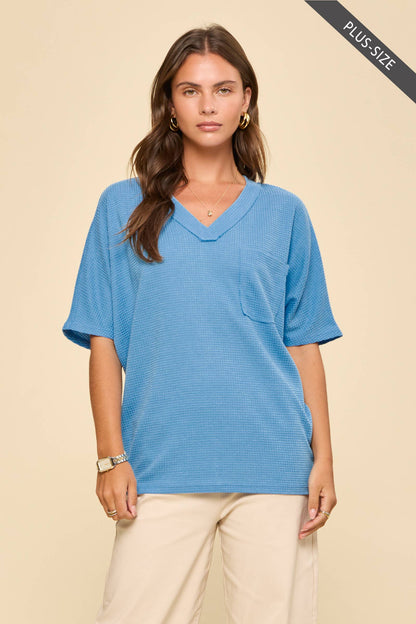 PLUS SIZE Two Tone Waffle Knit Top